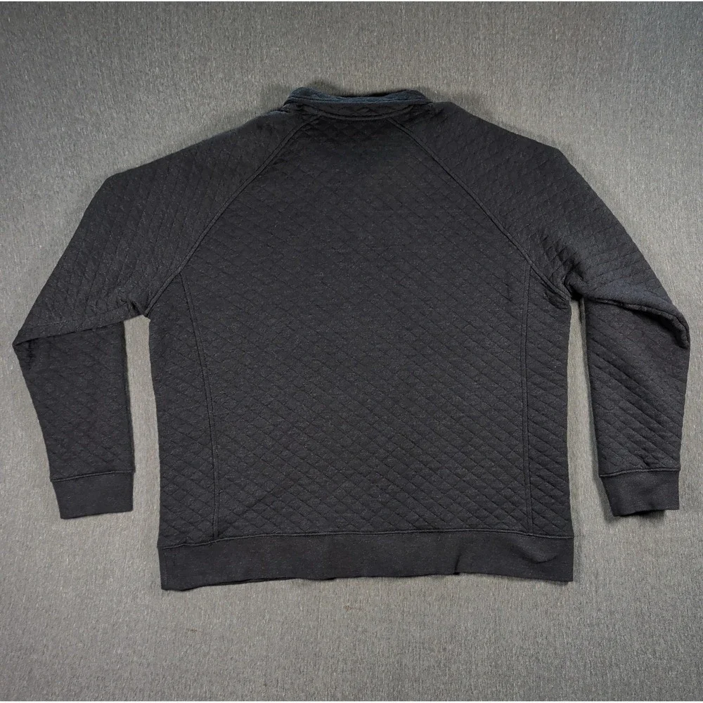EDDIE BAUER Pullover 1/4 Snap Mock Quilted Black Sz XL Sweater Midweight EUC